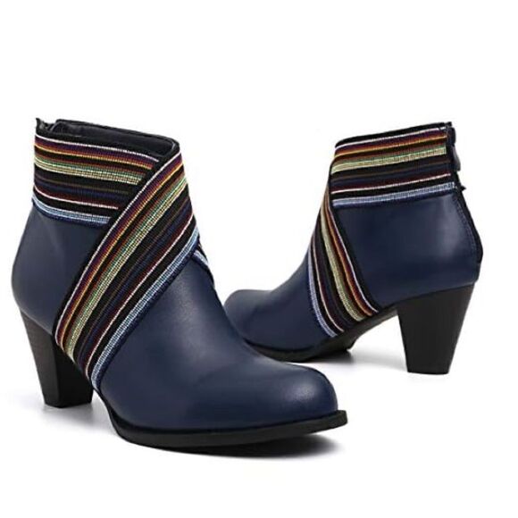 Women Comfy Pointed Toe Zipper Chunky High Heel Boots size 38/US 7.5 - Picture 13 of 15